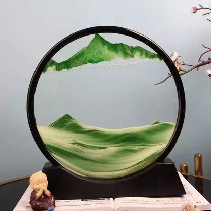 3D Moving Sand Art Picture – Round Glass Quicksand Frame for Home & Office Decor