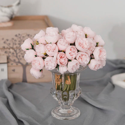 27-Head Artificial Rose & Peony Bouquet – Silk Flowers for Home & Wedding Decoration