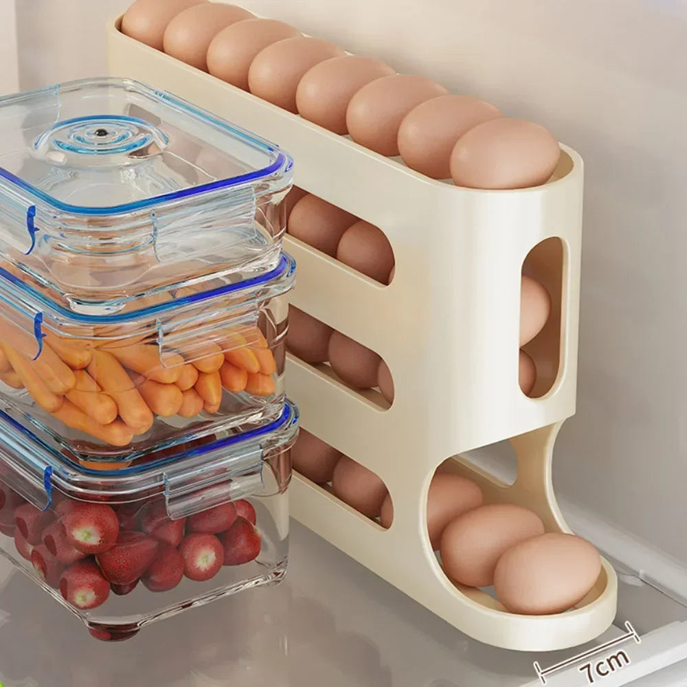 4-Layer Rolling Egg Holder – Automatic Fridge Storage Dispenser
