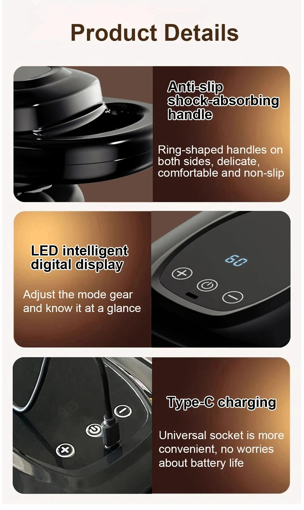 Massage Gun with 6 Heads – Deep Tissue Percussion Massager for Full Body & Neck Relief