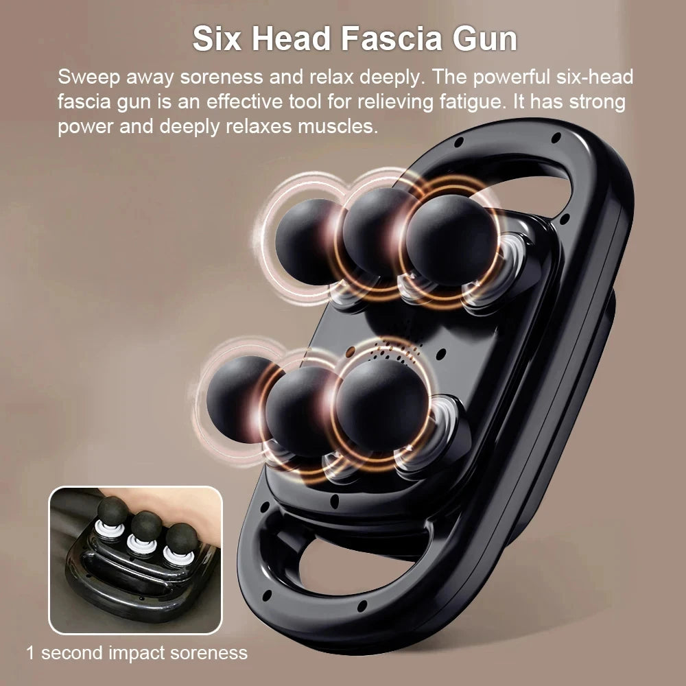 Massage Gun with 6 Heads – Deep Tissue Percussion Massager for Full Body & Neck Relief