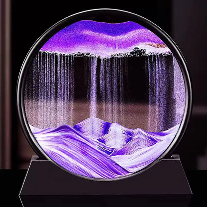 3D Moving Sand Art Picture – Round Glass Quicksand Frame for Home & Office Decor