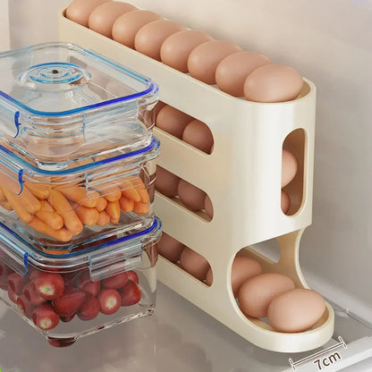 4-Layer Rolling Egg Holder – Automatic Fridge Storage Dispenser