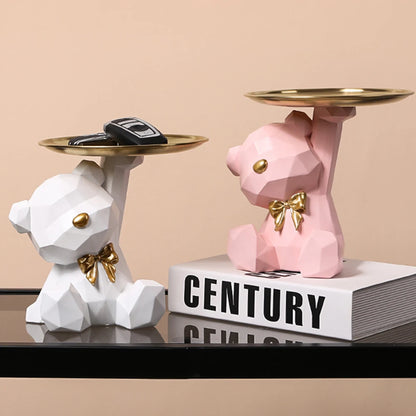 Geometric Bear Key Holder – Resin Desk & Entrance Decoration Figurine