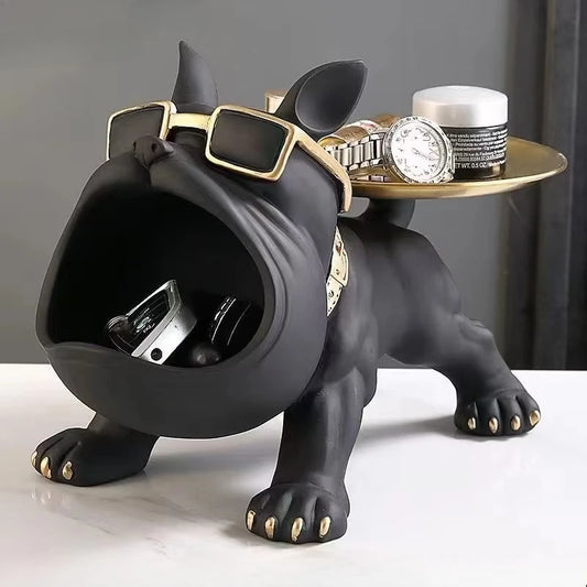 30cm Bulldog Figurine – Resin Dog Statue & Storage Box for Home Decor