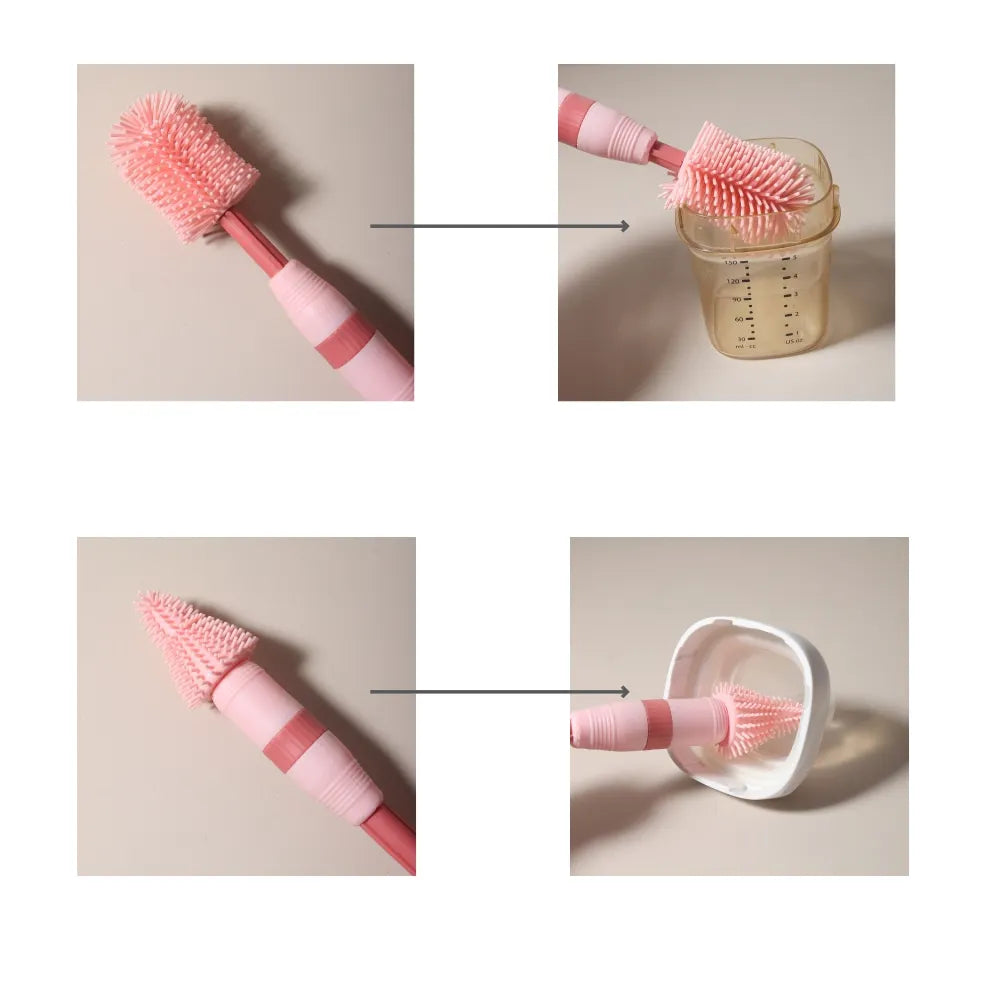 4-in-1 Baby Bottle Cleaning Brush Set – Portable Silicone Brush with Pacifier & Straw Cleaner
