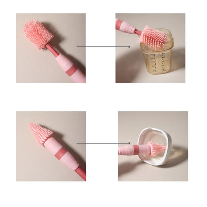 4-in-1 Baby Bottle Cleaning Brush Set – Portable Silicone Brush with Pacifier & Straw Cleaner