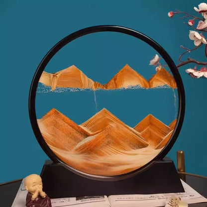 3D Moving Sand Art Picture – Round Glass Quicksand Frame for Home & Office Decor