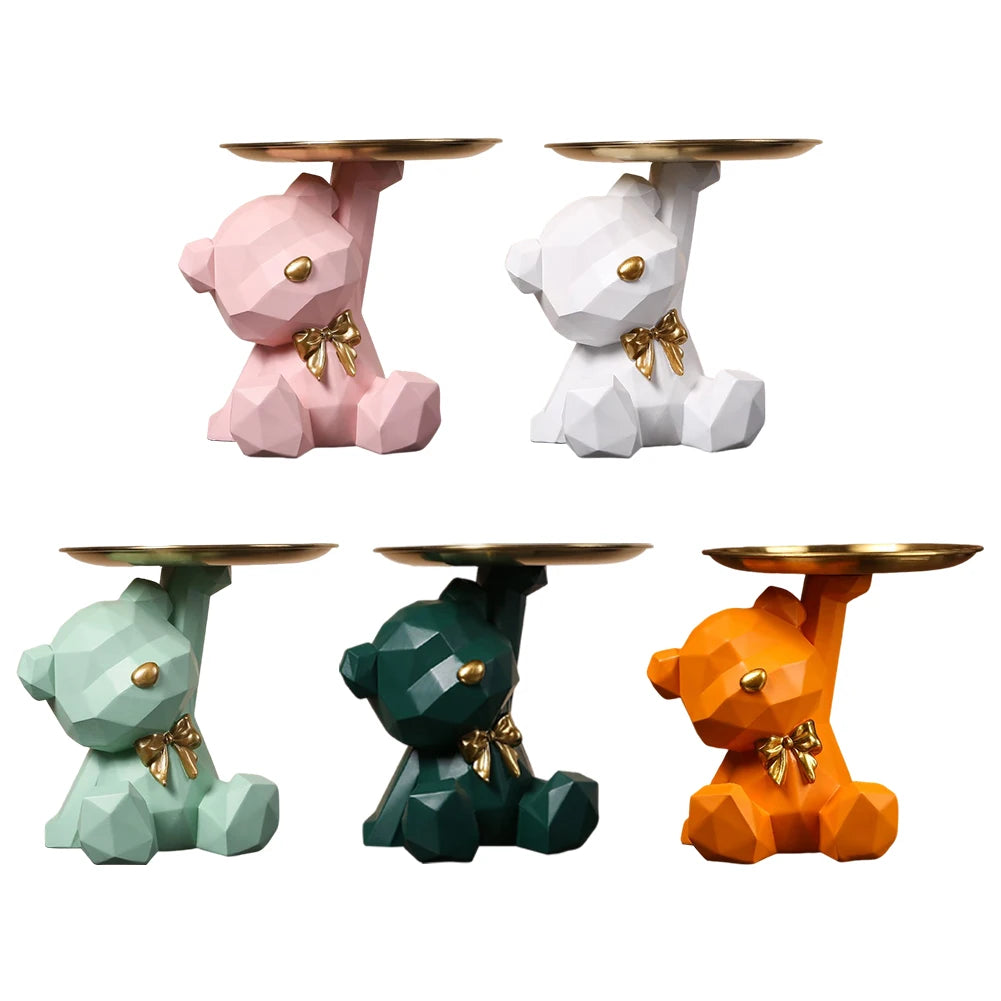Geometric Bear Key Holder – Resin Desk & Entrance Decoration Figurine