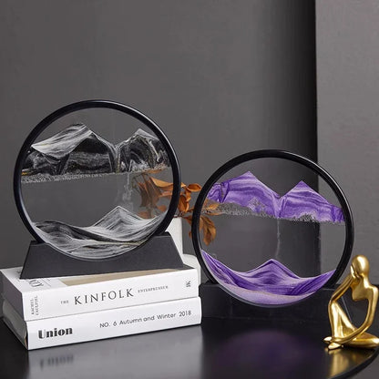 3D Moving Sand Art Picture – Round Glass Quicksand Frame for Home & Office Decor