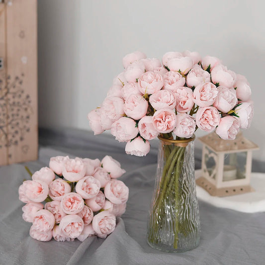 27-Head Artificial Rose & Peony Bouquet – Silk Flowers for Home & Wedding Decoration