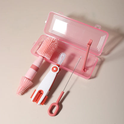 4-in-1 Baby Bottle Cleaning Brush Set – Portable Silicone Brush with Pacifier & Straw Cleaner