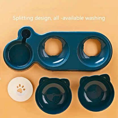 3-in-1 Pet Bowl Set – Tilted Food & Water Bowls with Gravity Water Feeder